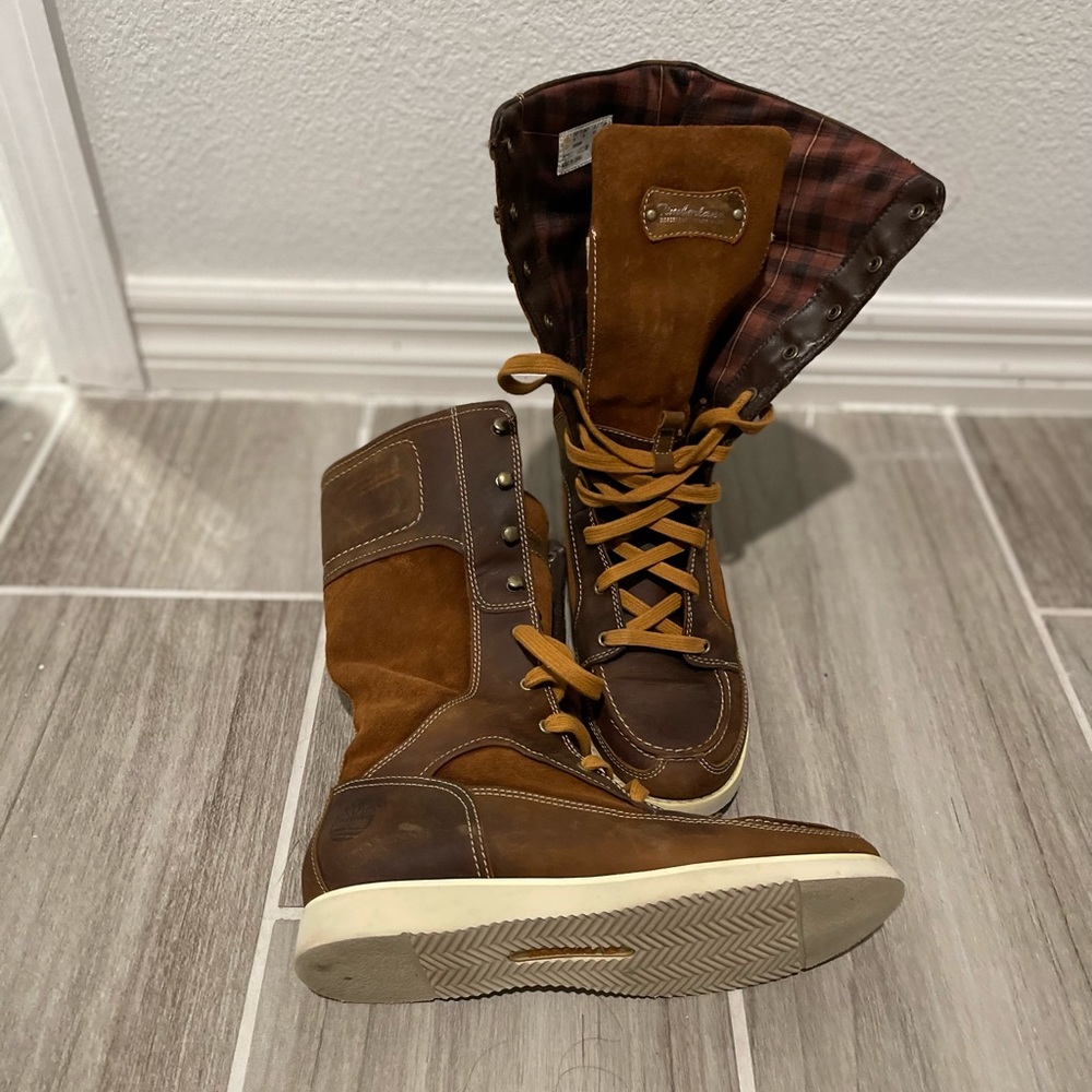 Timberland women chestnut brown suede leather lace up boots US 6